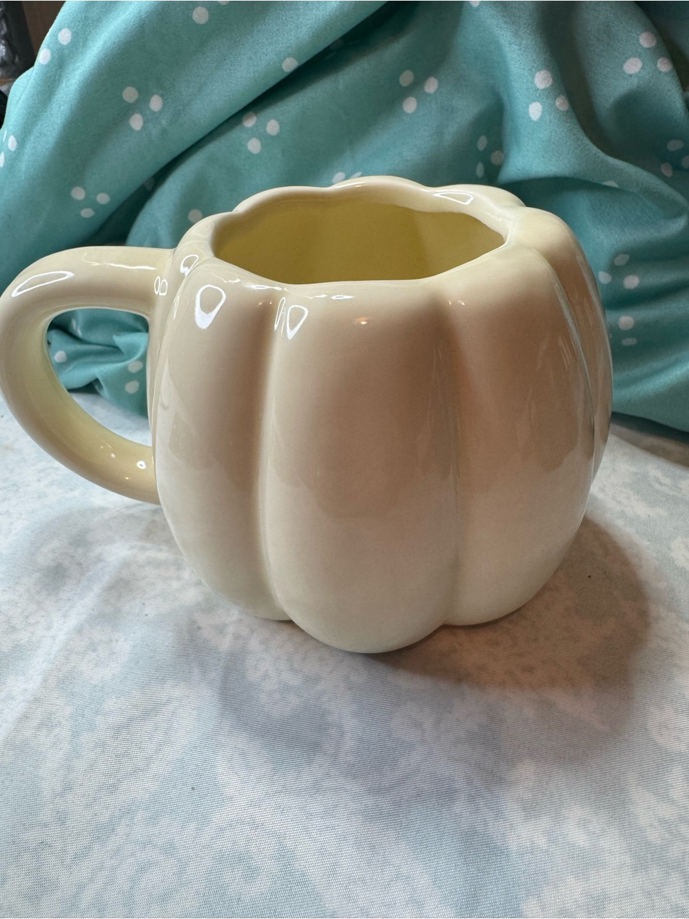 Cream Ceramic Pumpkin-Shaped Mug — Unbranded